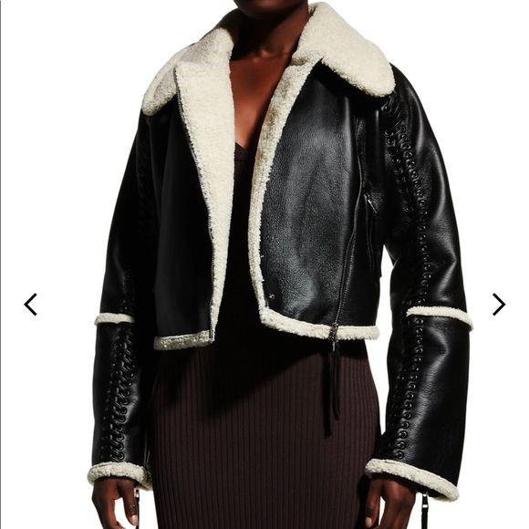 Jonathan Simkhai Corinne Vegan Leather Sherpa Moto Jacket In Black Multi - Picture 1 of 9